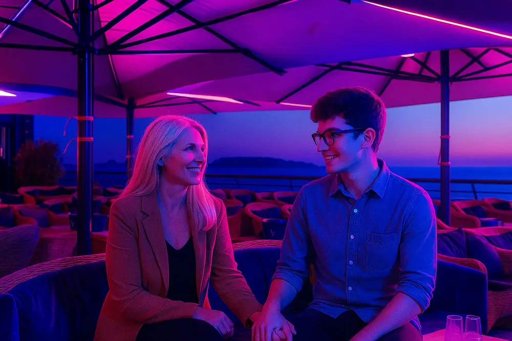 Couple homme jeune et femme mature dans un bar à Marseille