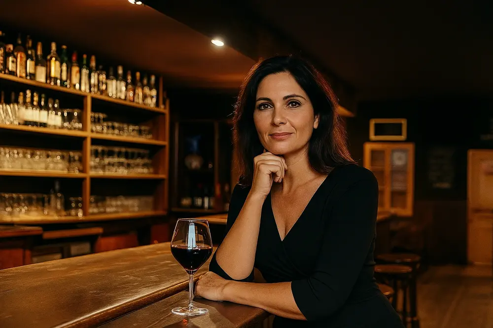 Femme mature souriante dans un bar