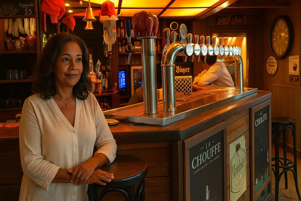Femme mature souriante dans un bar au Havre, rencontre cougare d'un soir, bar cougar Le Havre